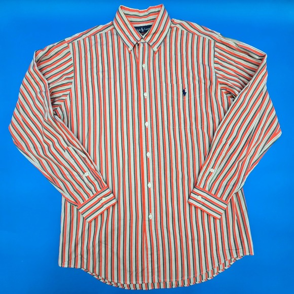 Polo Ralph Lauren Shirt Mens Medium Custom Fit Striped Button Down Multi Color - Picture 2 of 8